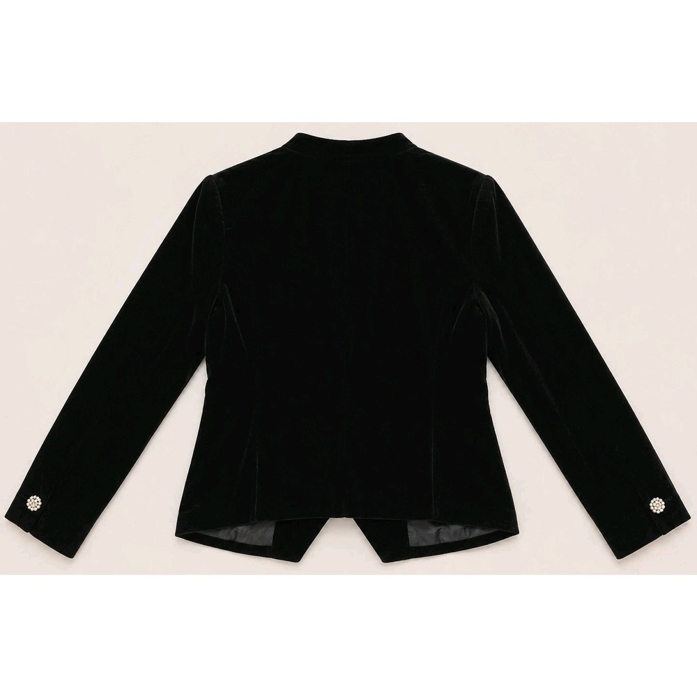 Vintage 80s 90s Chaus Black Velvet Blazer Women Size 6 Rhinestone Buttons Lined - Picture 4 of 10
